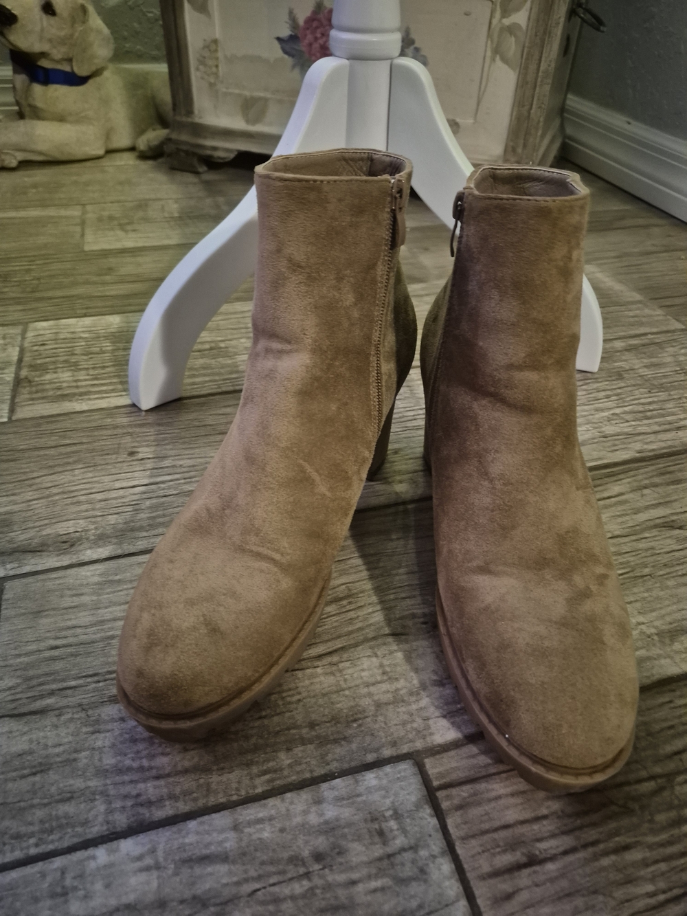 Suede Ankle Boots in Taupe - Women's Zip Closure